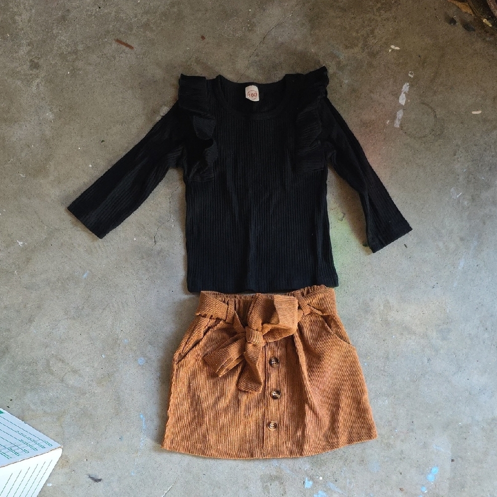 Black Top and Brown Skirt Set